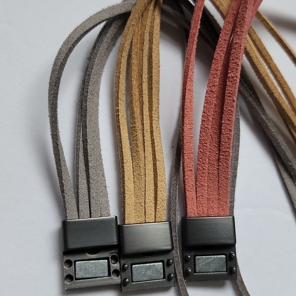 Pink, Tan and Grey Suede Multi String Choker Necklace Set - Picture 10 of 10